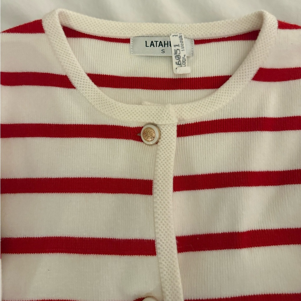 Boutique Red and White Striped Cardigan - Picture 4 of 4